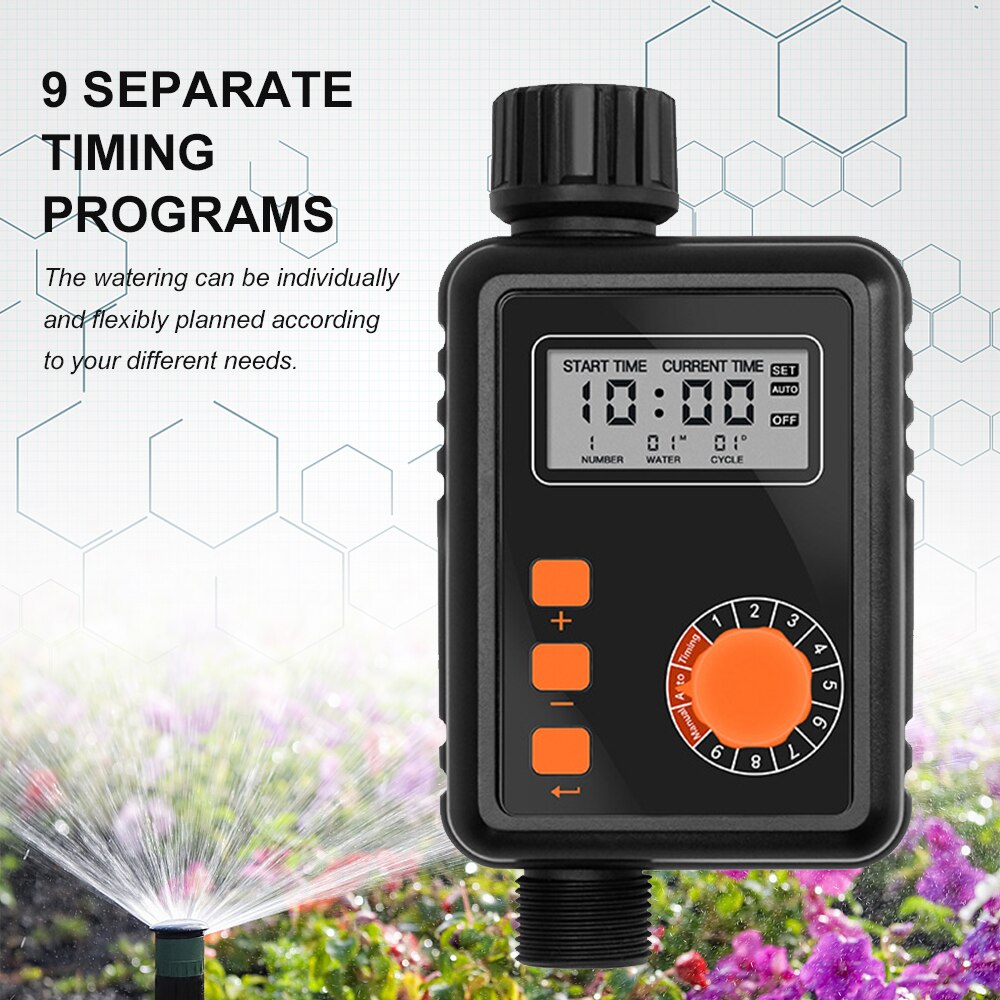 Electronic Irrigation Regulator Automatic Irrigation Timer LCD Waterproof Sprinkler Controller 9 Separate Timing Programs