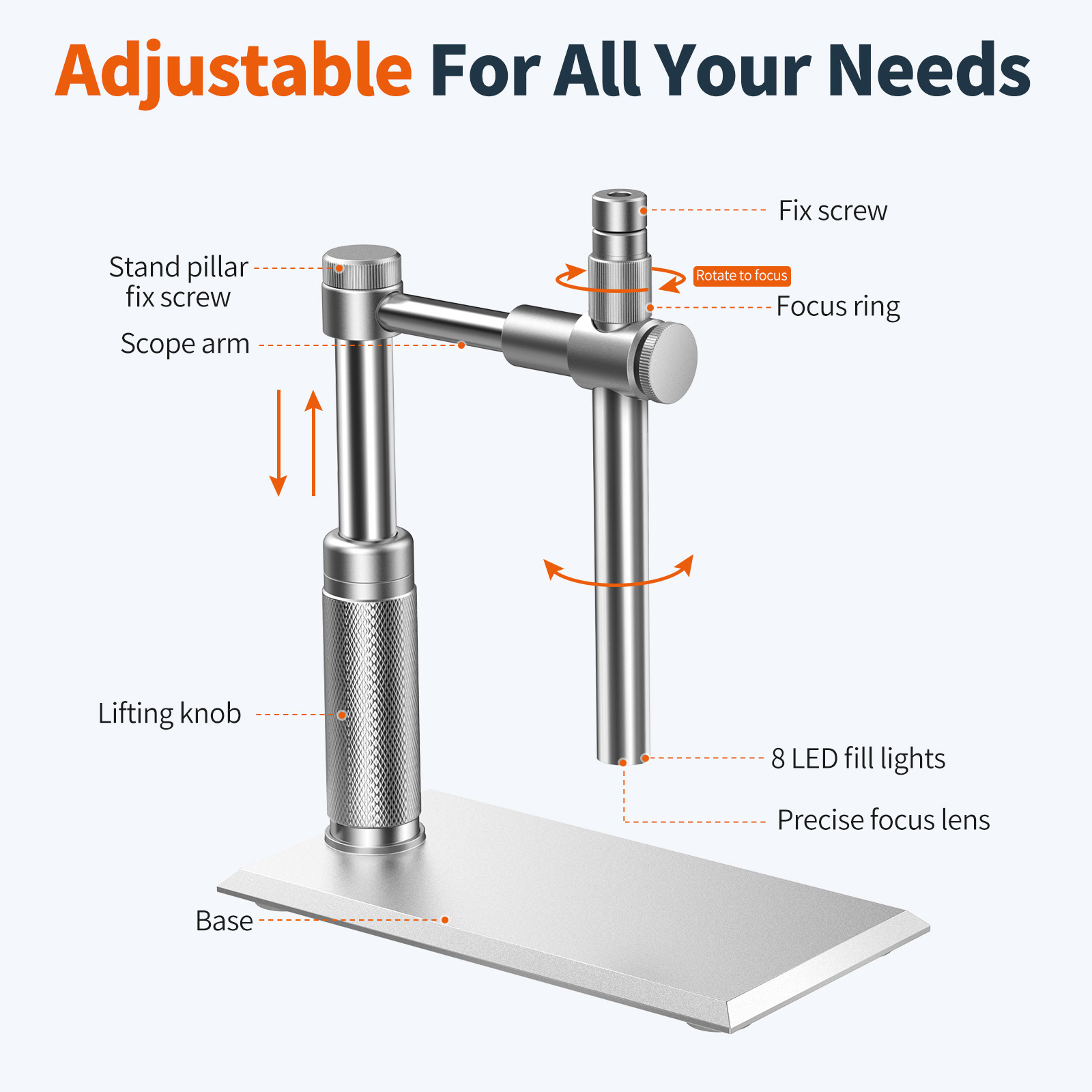 TOMLOV Digital USB Microscope 500X Photo/Video Inspection Endscope Camera 8LEDs Adjustable Stand Magnifying Loupe For Repairing