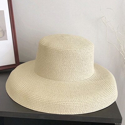 WeMe Hepburn HatHoliday Beach Straw Hat Simple Sunshade Hat: Beige