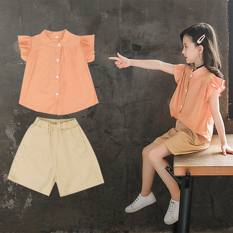 2022 pantaloncini per camicia a maniche corte per bambina Set da 2 pezzi abiti estivi per bambini pantaloni corti a gamba larga per bambini abiti in cotone per ragazze