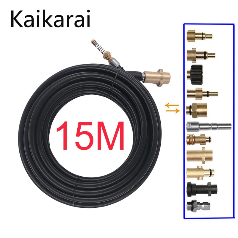 15 mètres d'égout tuyau de vidange tuyau drague nettoyant Kits d'outils pour Karcher Lavor Interskol Huter Nilfisk Stihl Elitech nettoyeur haute pression