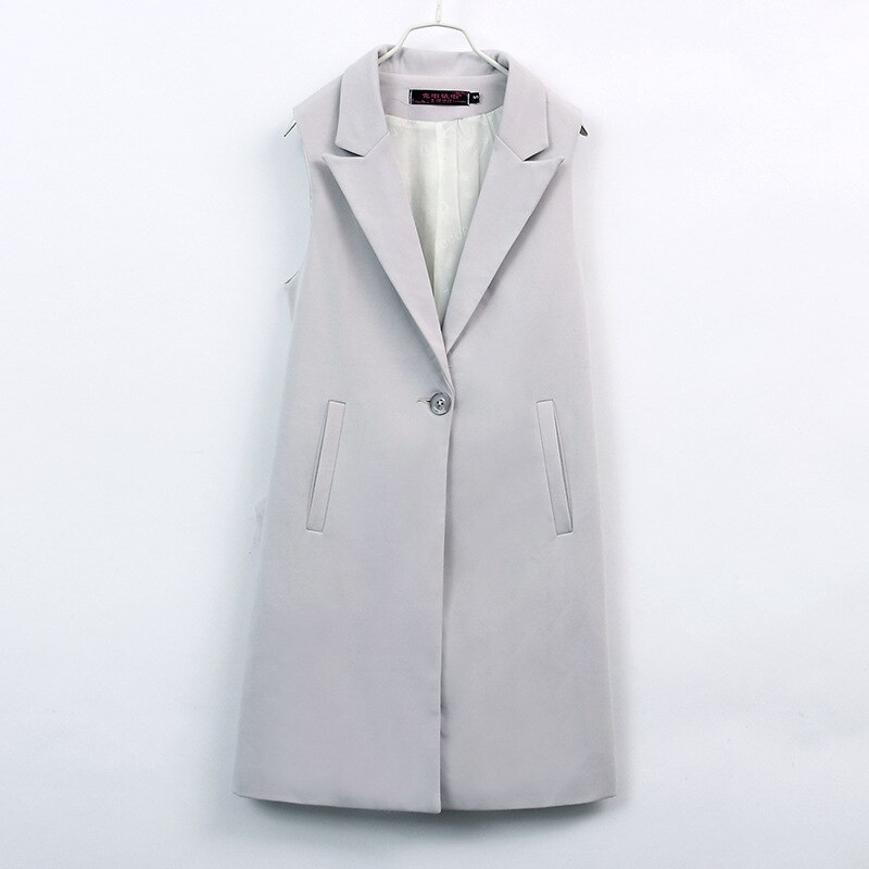 Garemay klassisk dame lang blazer vest kontor dame frakke kvinde vest kausal jakkesæt ærmeløs jakke plus str.