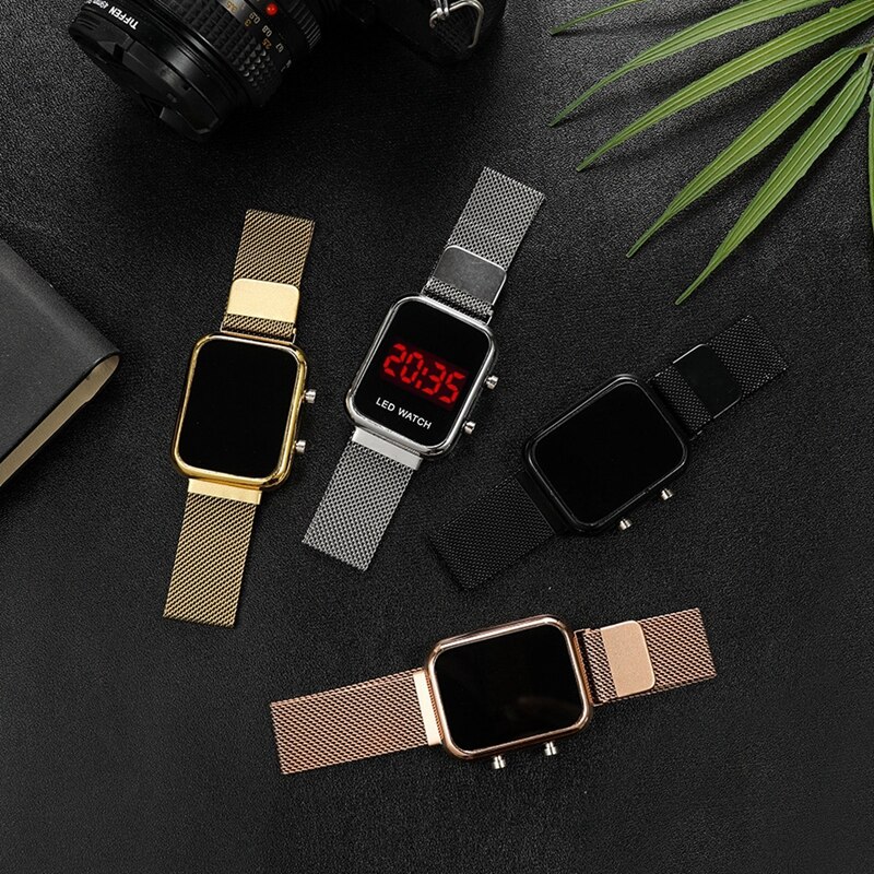 Luxe Vierkante Wijzerplaat Quartz Horloges Voor Vrouwen Rvs Magnetische Armband Jurk Klok Dames Horloge Relogio Feminino