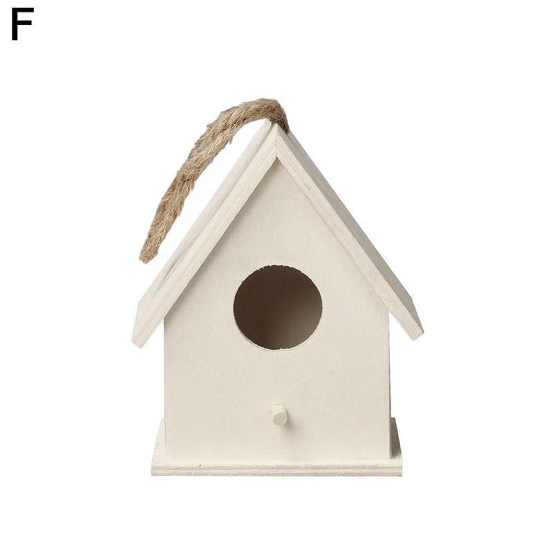 6 typer fågel trähus mini väggmonterat hängbo trädgårdsskötsel dekoration fåglar trä hem väska husdjursmaterial: F