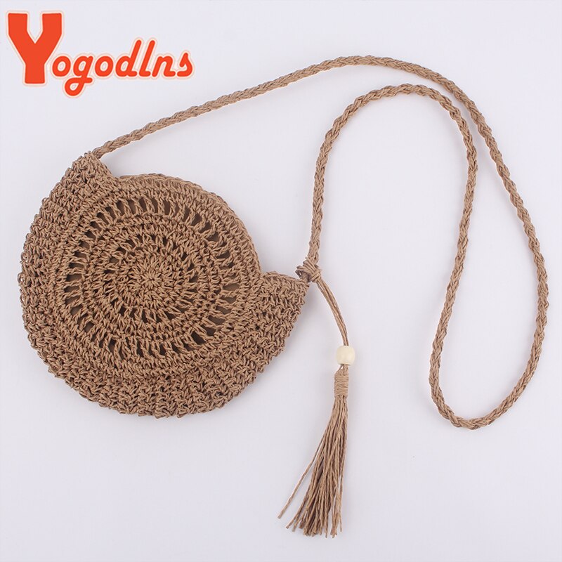 Yogodlns Ronde Zacht Papier Touw Schoudertas Kwastje Zomer Strand Handgemaakte Crossbody Tassen Vrouwen Holle Strozak Cirkel Rotan Tas