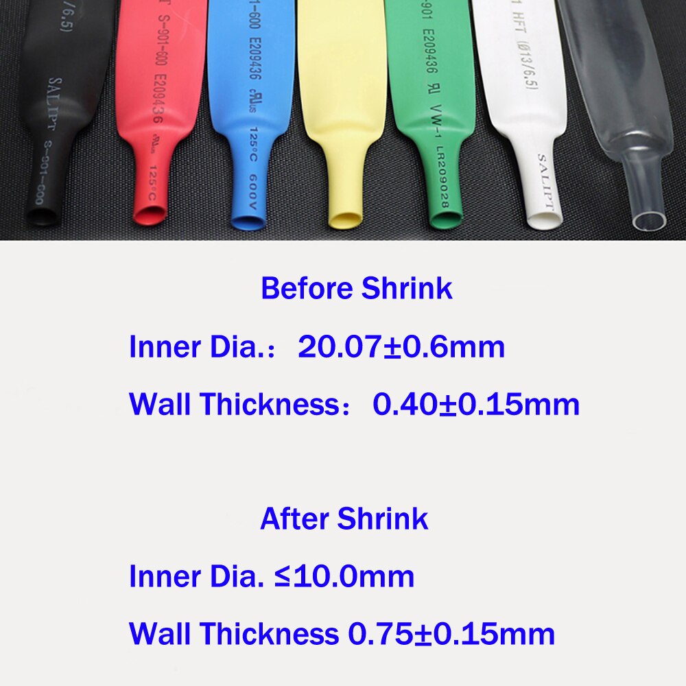5meters 20mm Polyethylene Heat Shrink Tubing 2:1 Heat Shrinkable Shrinking Tubes 600V white/red/green/blue/Transparent/yellow