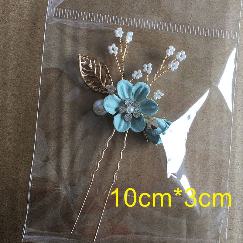 Lky fr bryllup hår tilbehør brude hovedbeklædning kamme guld blade brud hovedbeklædning perle hårnål blomster brud bryllup dekoration: Blå hårbeklædning c