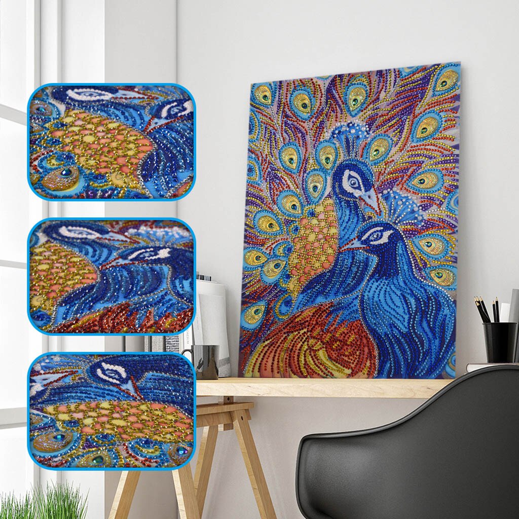 DIY 5D Special Shaped Diamond Painting Animal Flower Religious Butterfly 3D Picture Diamond Embroidery Children Christmas: blue peacock
