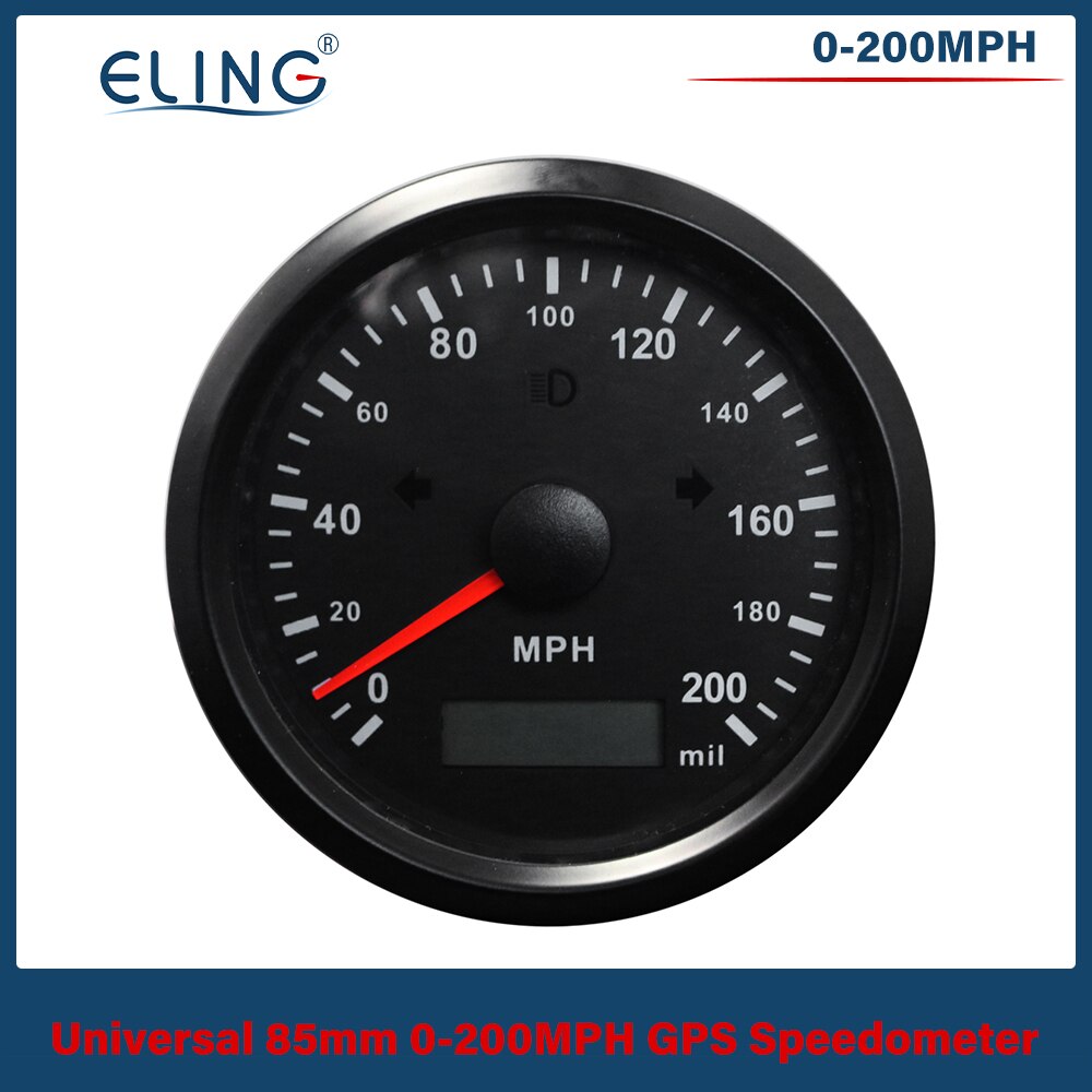 ELING Universal 85mm GPS Speedometer 0-125/160/200 km/h(MPH) Over Speed Alarm Left Right High Beam with Red Yellow Backlight: 200MBN