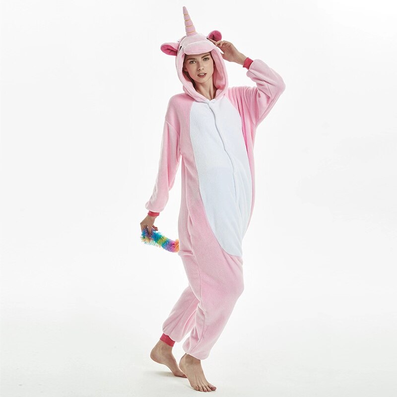 Pegaso rosa para pijamas de mujer kigurumis unicornio animal ropa de casa color de cola larga pijama de para adultos