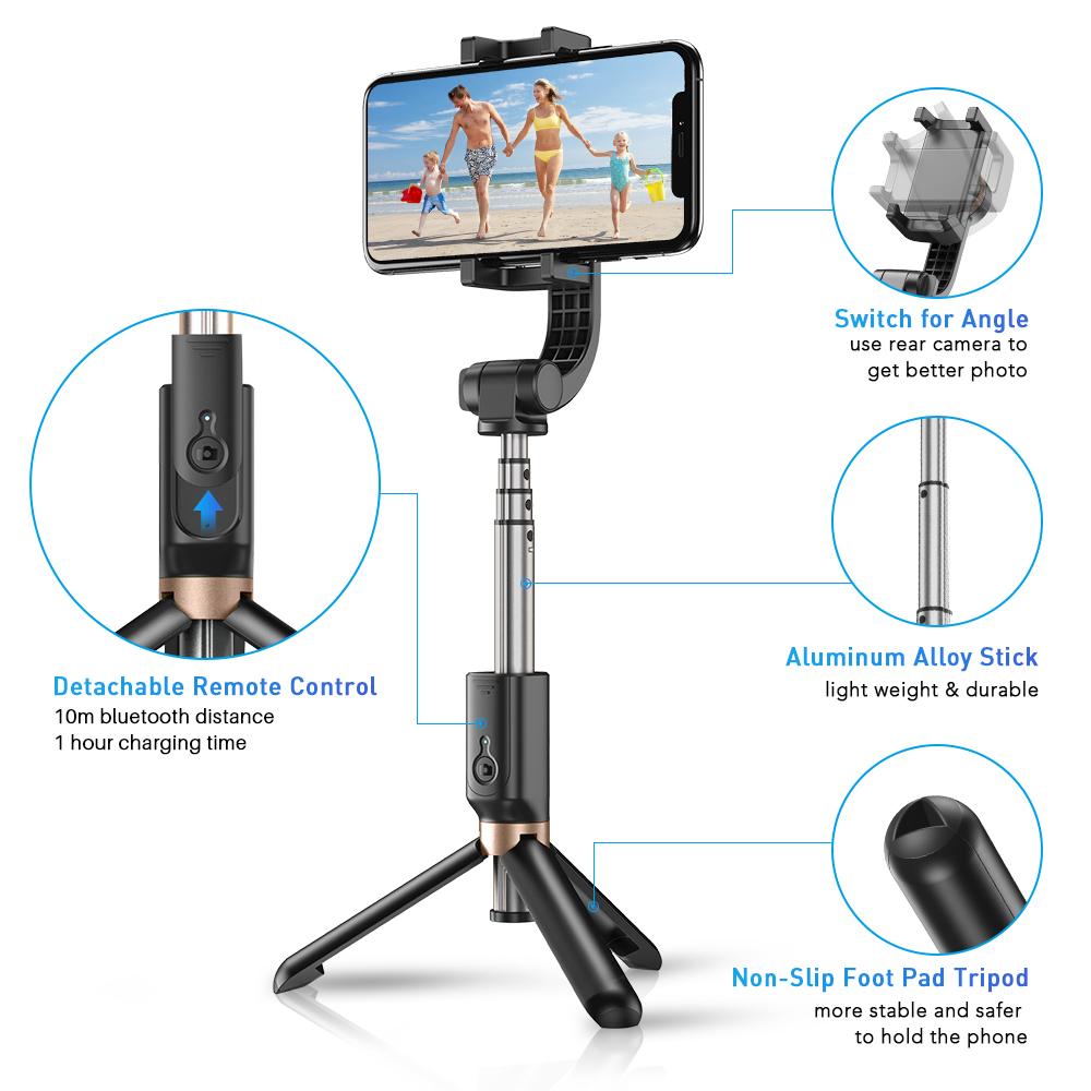 APEXEL Selfie Stick Stabilizer Phone Handheld Tripod Flexible 360 Rotation 3 modes with remote for iPhone Samsung PTZ Action Cam