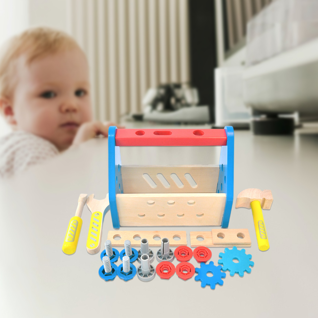 Houten Take-Along Tool Kit Wrench En Hamer Accessoire Reparatie Toolbox Speelgoed