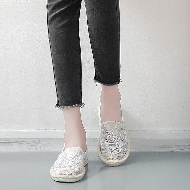 Letnie koronkowe płaskie buty damskie zwykły rybak mieszkania damskie dziurawy oddychająca siatka powietrzna lekkie miękkie cekiny wkładane mokasyny nowe