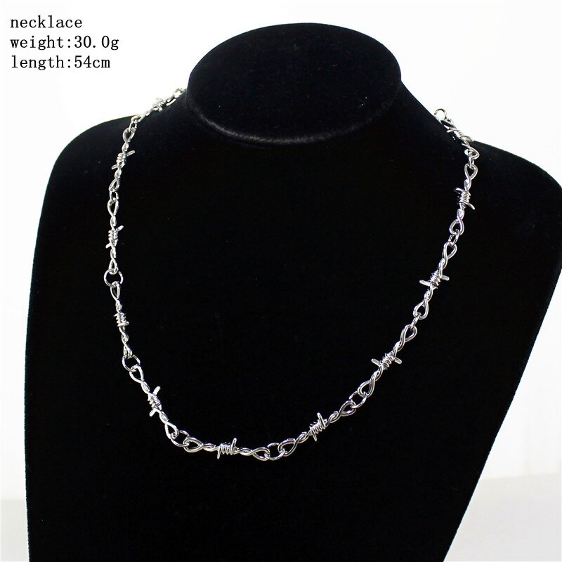 1Pc Punk Gothic Necklaces Bracelets For Women Men Hip Pop Cool Alloy Barbed Wire Brambles Silver Color Trendy Jewelry