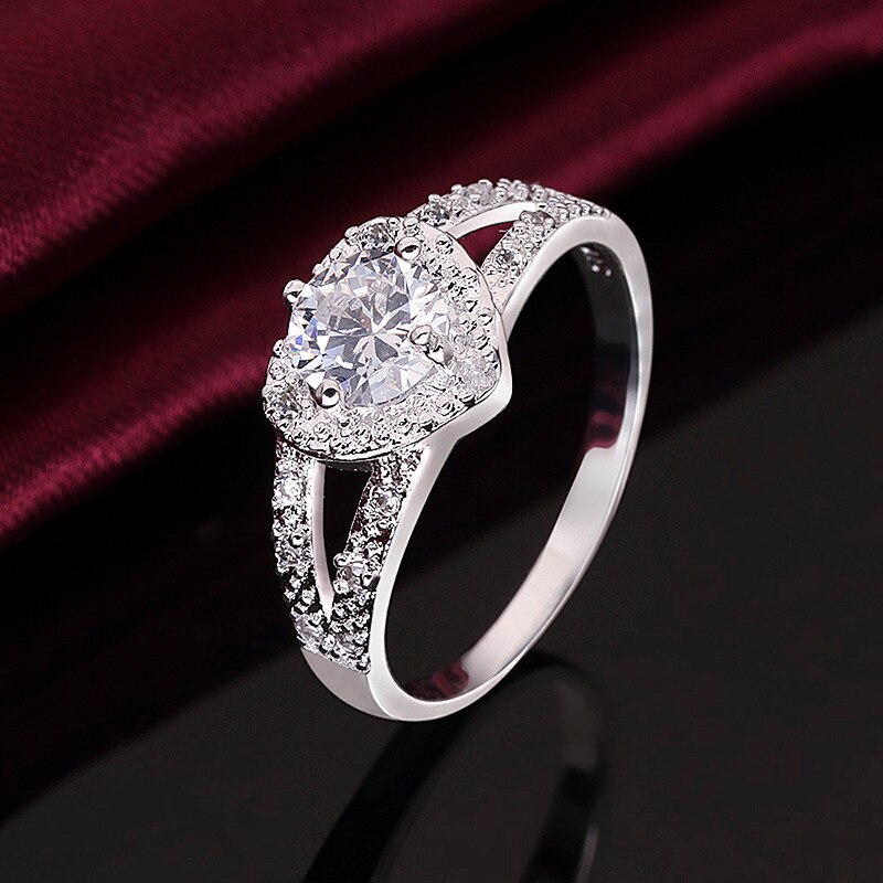 1PC Zilveren Crystal Heart Shaped Ringen Allergievrij Wedding Prachtige