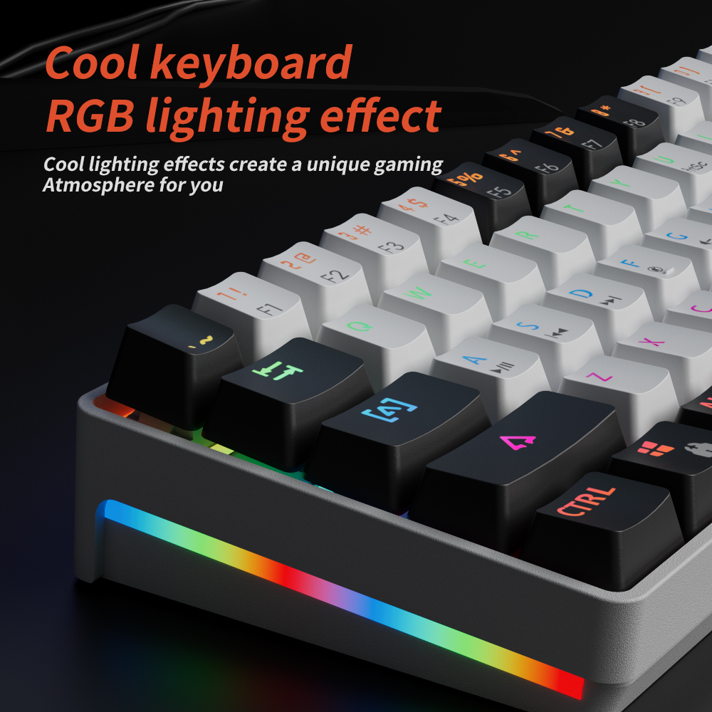 MUCAI-Teclado mecánico MK61 USB para juegos, interruptor rojo RGB retroiluminado, intercambiable en , 61 teclas, Cable desmontable