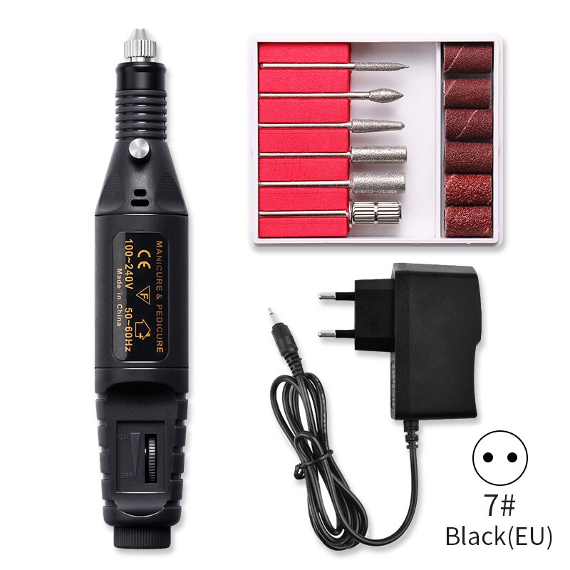 Kit de perceuse à ongles électrique professionnelle, Machine à poncer, polissage et meulage, stylo pour Nail Art, lime et pédicure, outil pour Nail Art, 1 Kit: 7