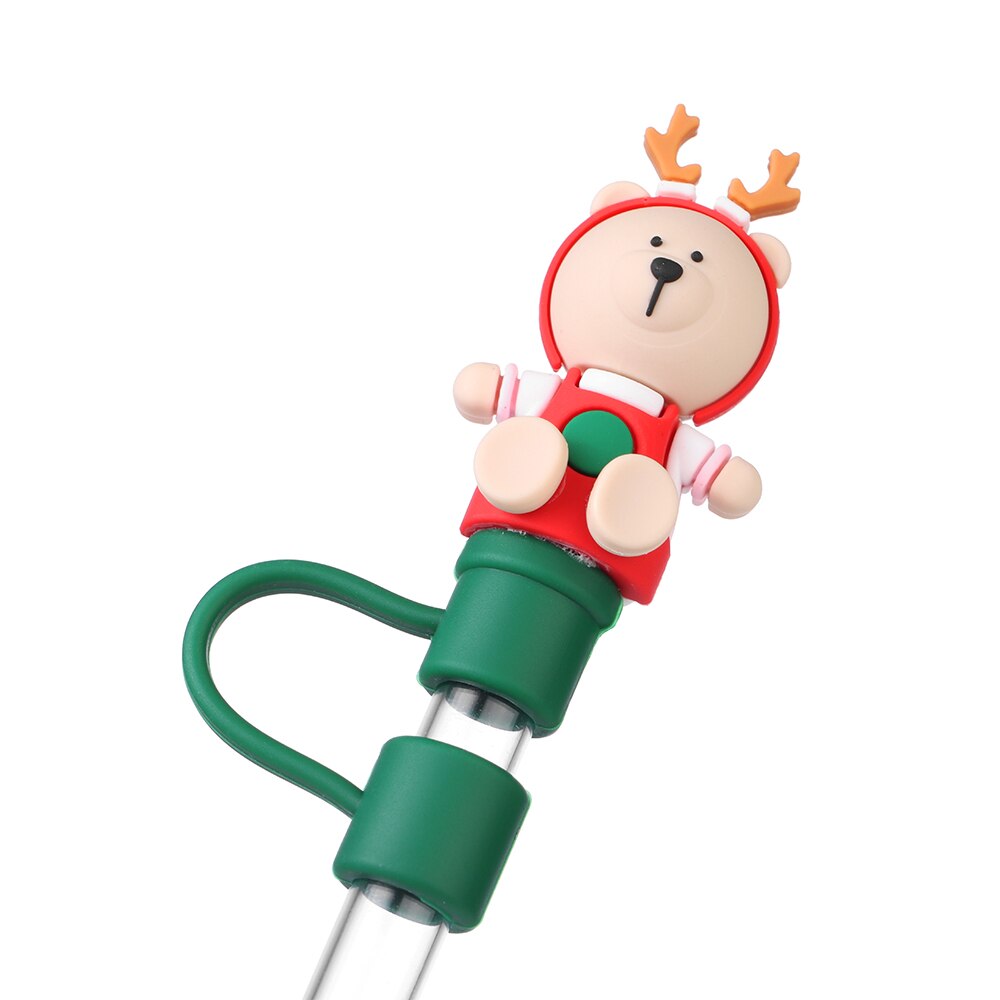 Silicone Straw Stopper Reusable Airtight Splash Proof Dust Straw Plug Glass Cup Accessories Cartoon Tips Cover Kitchen