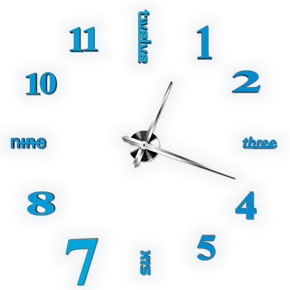 3d spiegel stille klok diy digitale klok woonkamer slaapkamer decoratie  tp899: Blauwe zilveren naald