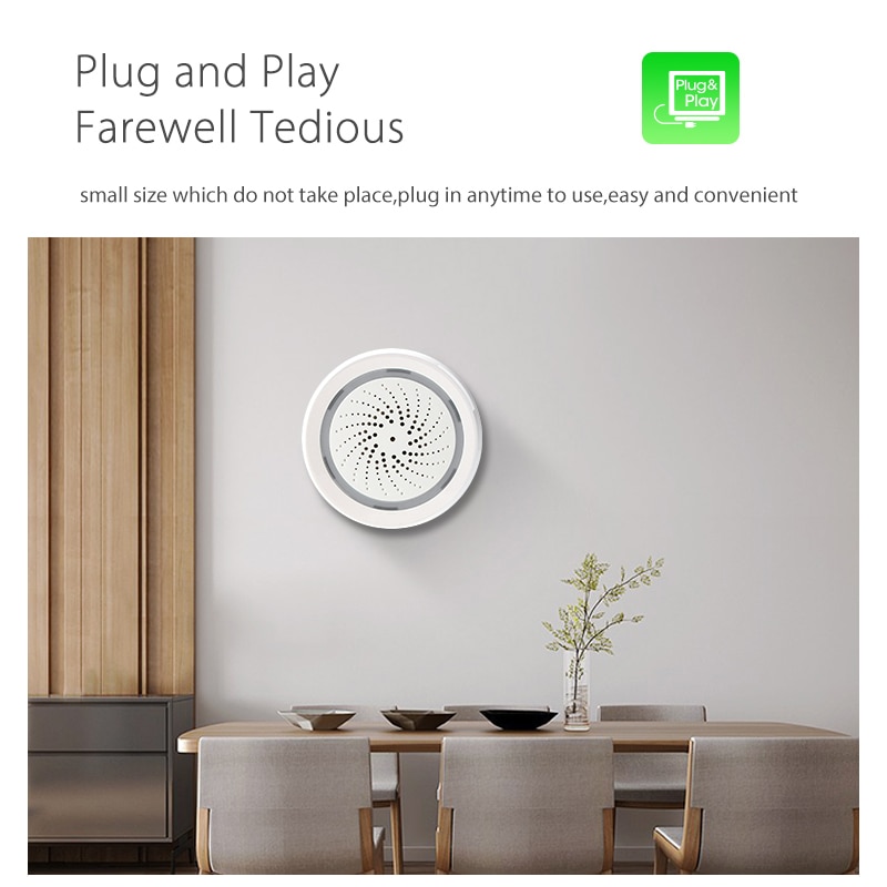 SMARSECUR accorto casa, Casa Intelligente WiFi Senza Fili Sirena di Allarme Sensore di ALIMENTAZIONE USB attraverso tuya vita intelligente con la temperatura e sensore di umidità