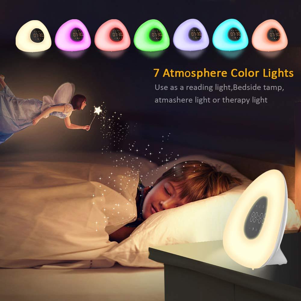 Wecker aufwachen hoch Licht Sonnenaufgang Sonnenuntergang Simulation mit 10 Natur Geräusche 7 Farben Licht berühren Kontrolle RGB Dimmbare Nacht lampe