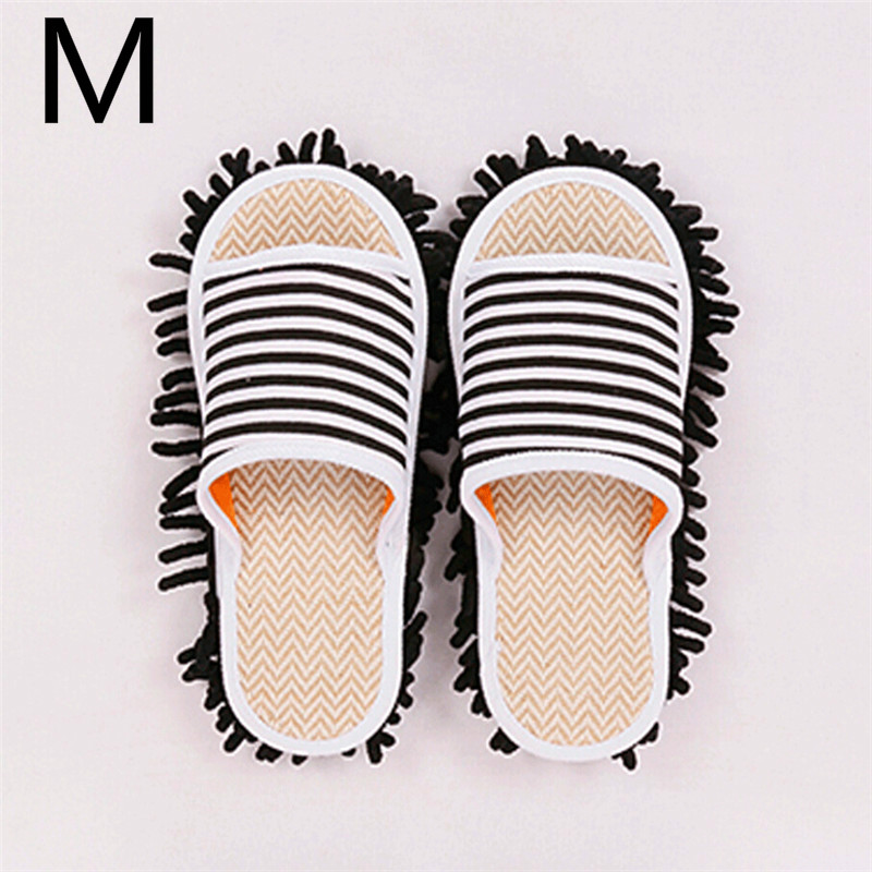 1 par de zapatillas de suelo para limpieza de pies, zapatillas mopa para casa perezosa, chanclas para el hogar, herramientas de limpieza: Black Stripe M