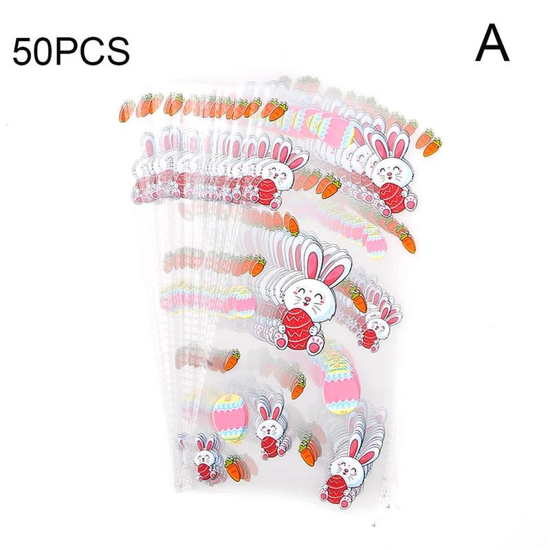 Easter Party Decorations 50Pcs Cartoon Animal Candy Bird/Eggs/Bunny For Easter Cookies Plastic Bags Cake Packagin Z9P0: A