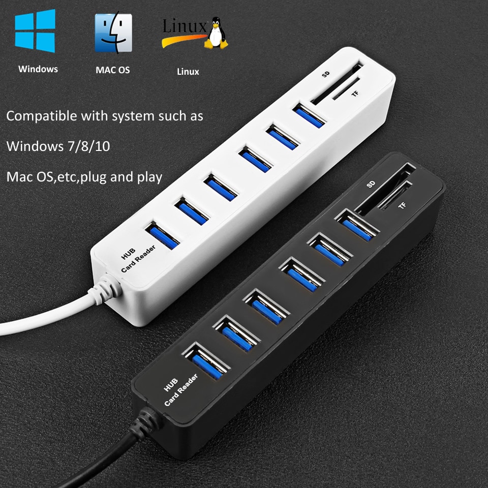 USB Hub 6 portów Expander Adapter USB 2.0 Hub rozdzielacz Multi USB 2.0 Hab 2 Hub 2.0 wiele USB2.0 USB czytnik kart Hub dla PC
