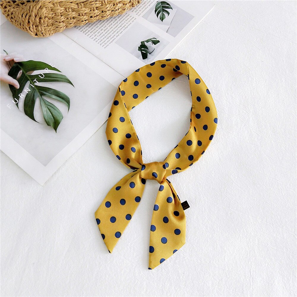 Spring Summer Women's Polka Dot Printed Silk Stain Hair Ribbon Tie Scarf Female Black White Green Yellow Bag Scarves: Yellow