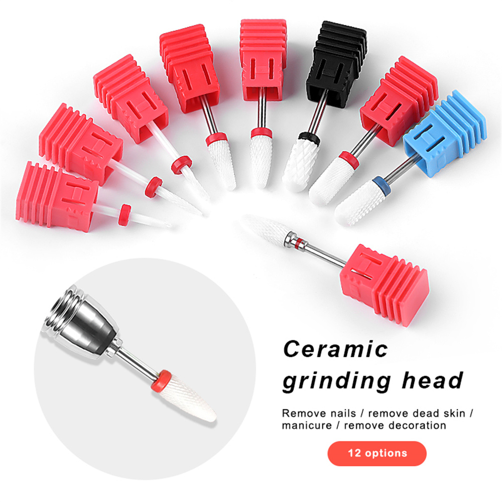 Broca limpiadora de uñas de cerámica blanca, taladro de uñas (arena: mediana), 3/32 ", tamaño de vástago, para limpieza de cutículas, seguridad