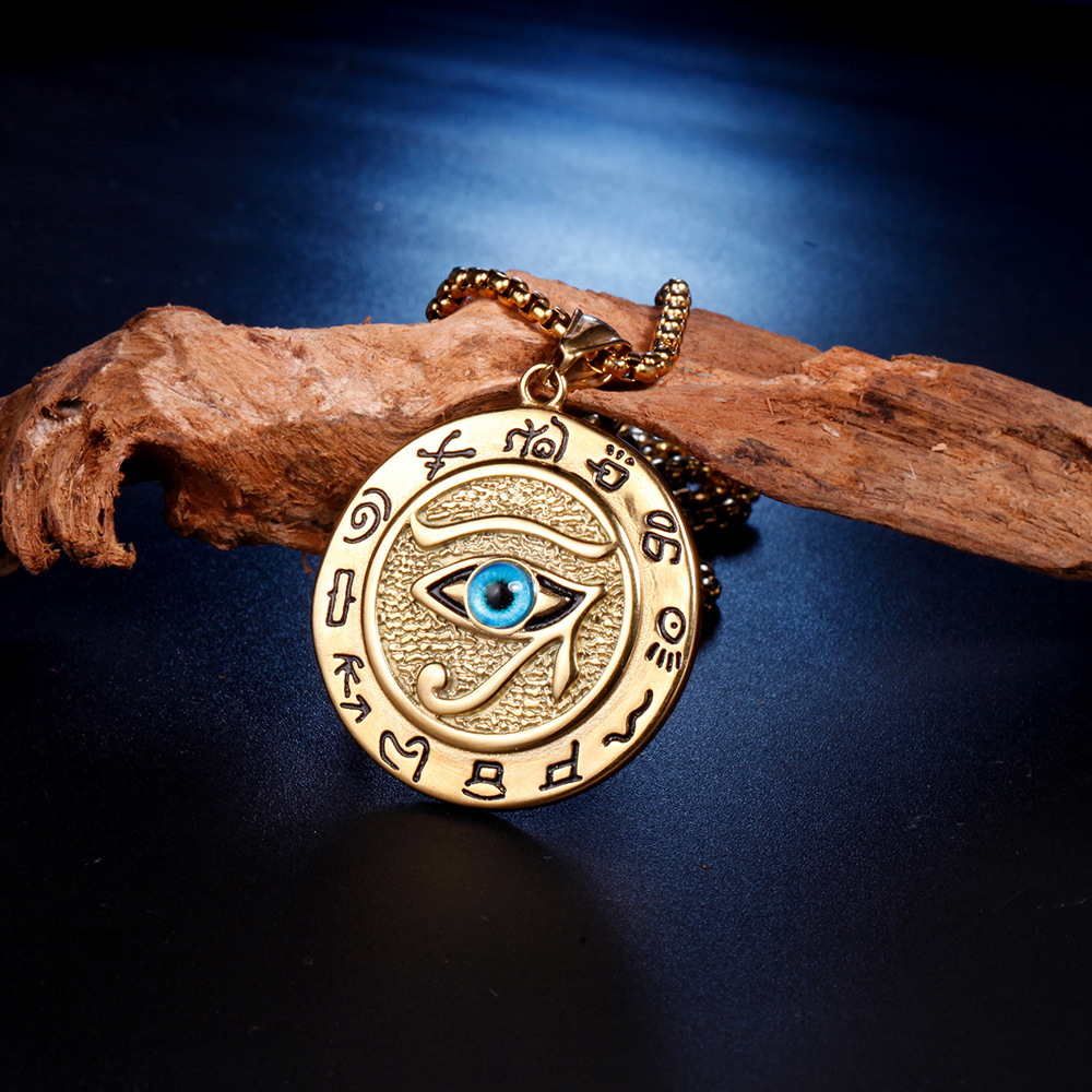 Oude Egypte Het Oog Van Horus Hanger Kettingen Voor Vrouwen En Mannen Gouden Kleur Rvs Ronde Sieraden