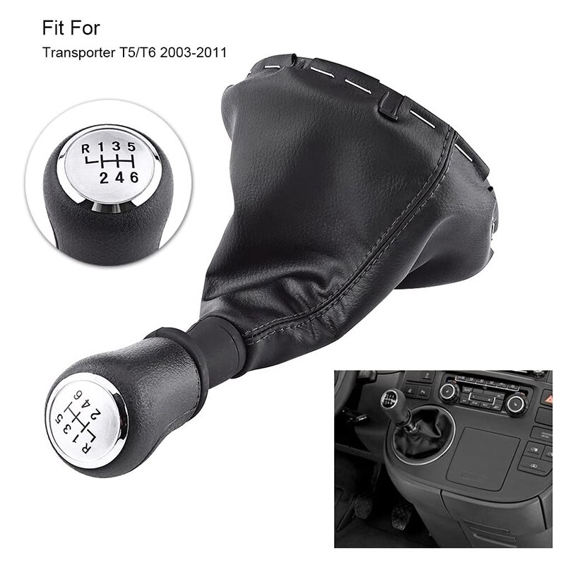 6 Speed Manual Gear Shift Knob Silver with Frame Boot for Transporter T5 T6 2003