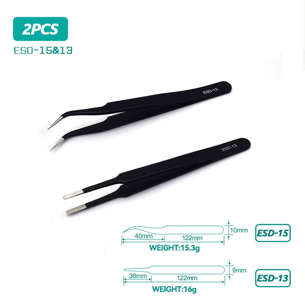 ESD Anti-Static Stainless Steel Tweezers Precision Maintenance Industrial Repair Curved Tool Home Working Model Making Hand Tool: Option 3