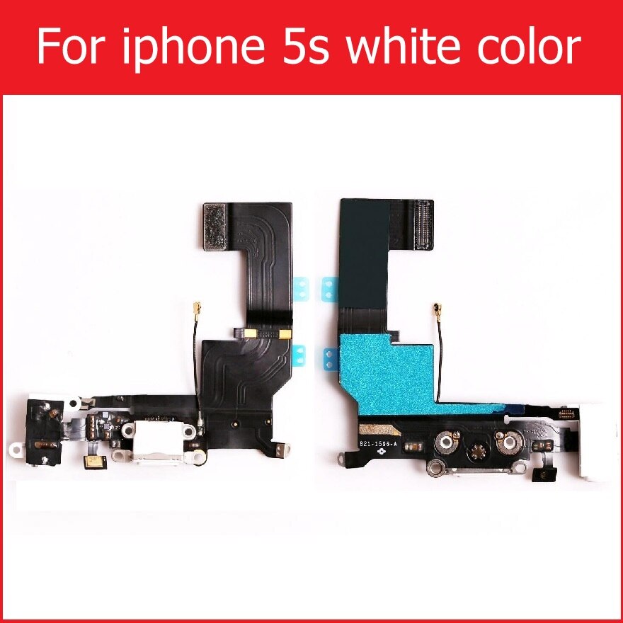 Usb dock oplader flex kabel til iphone 4 4s 5 5s 5c se opladning hovedtelefon audio jack port stik med mikrofon flex kabel bånd: Til  i5s hvide