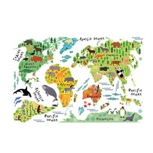 Animal World Map Colorful World Sticker Kids Home Wall Decor DIY Room Art Poster Kids Early Education Supplies 90 X 60 cm