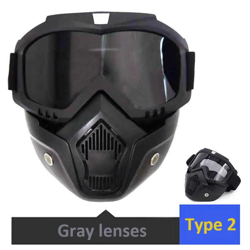 Motorcykel briller motocross beskyttelsesbriller aftagelige ansigtsbriller gear briller beskyttelsesbriller maske med mundfilter til motorcykelhjelm: Type 2