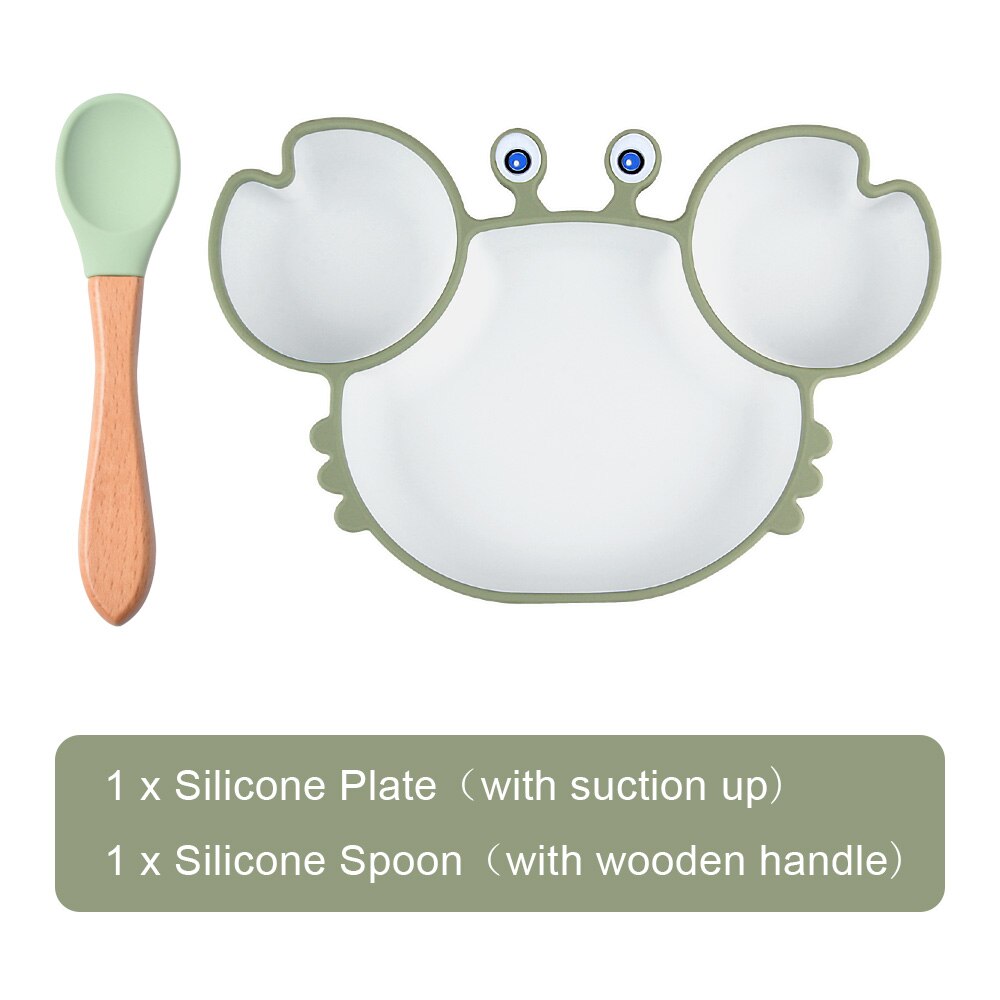 Crab Suction Cup Plate Dispensing Silicone Baby Dishes Set Children's Spoon Compartment Kids Tableware Feeding Kit Food Bowl: G S2