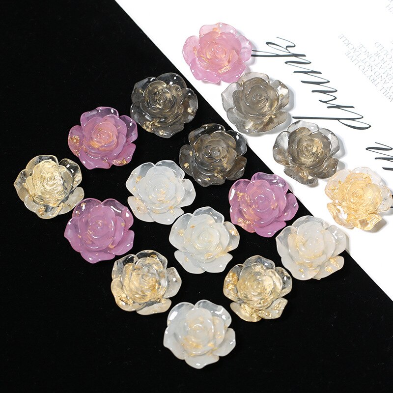 10Pcs 3D Crystal Rose Flower Glitter Camellias For Nail Art Decoration Mobile Phone Case Hair Clip Decor Jewelry Accessories