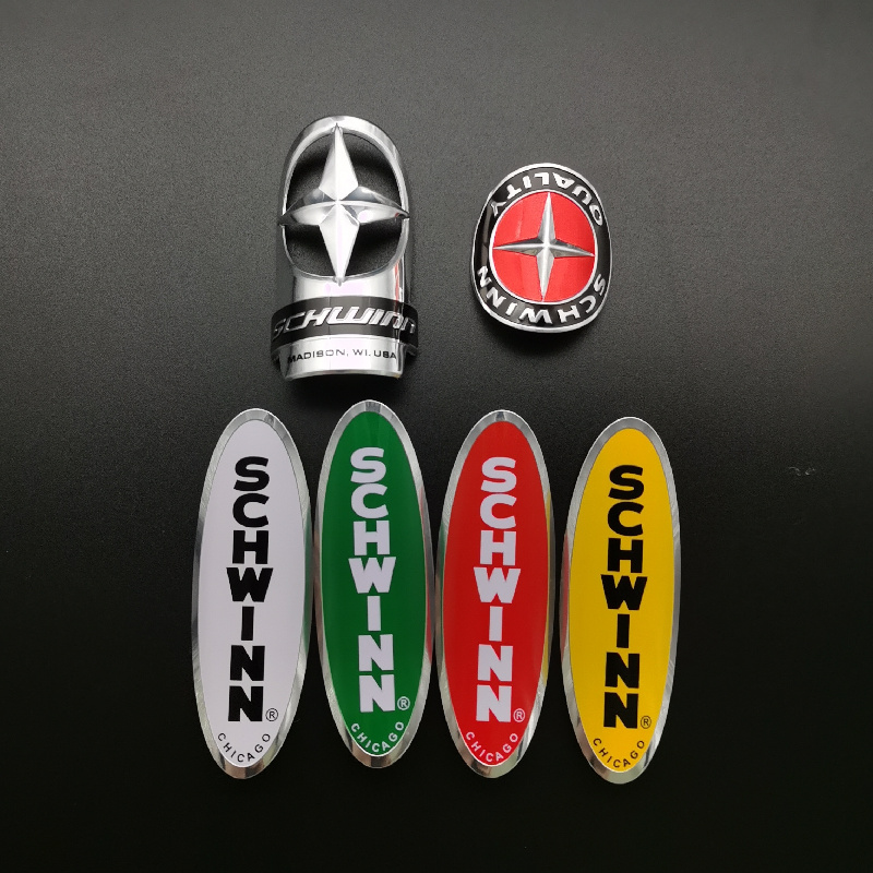 2x SCHWINN vintage classic Bike Head Badge Aluminum Decals Stickers For MTB BMX Folding Bicycle Frame Cycling Accessories emble