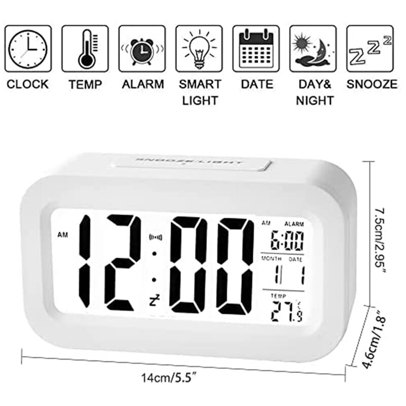 Digital Alarm Clock Rechargeable Digital Clock With Smart Light Sensor Date And Temperature Indicator