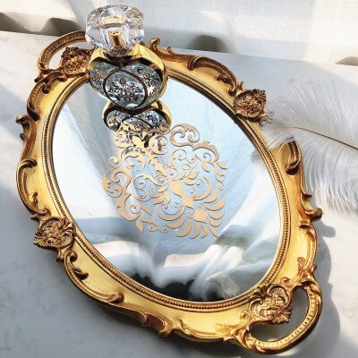 Luksus retro spejl bakke smykker kosmetisk opbevaringsbakke toiletbord kosmetisk opbevaringsbakke udgør plade dekoration hjem: 11-36 x 24.8cm