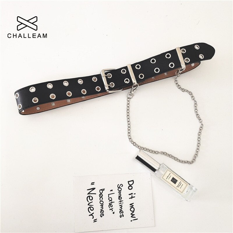 Moda feminina cinto de couro do plutônio novo estilo punk ajustável pino fivela preto bts feminino decorativo livre tamanho grommet cinta 152