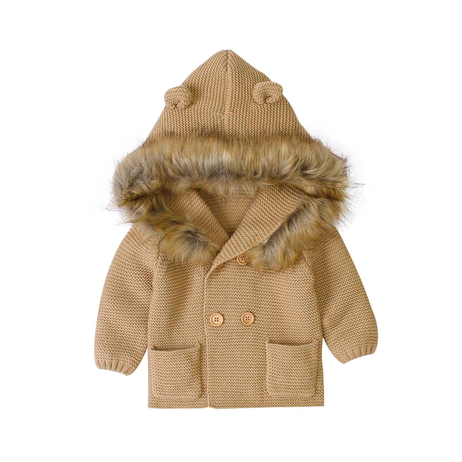 Kerst Undefined Baby Kleding Peuter Baby Onder Jongen Meisje Effen Kleur Trui Hooded Knit Faux Kraag Tops Warme Jas: Bruin / 12m