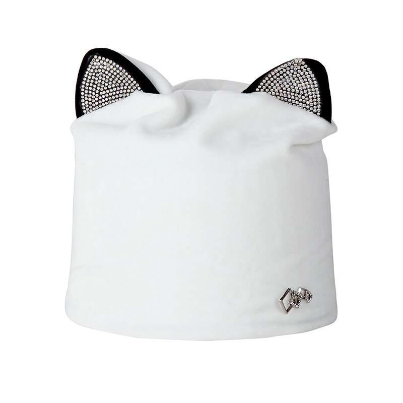 Wintermutsen dames muts effen kleur zacht voor de herfst fluwelen flanellen muts casual schattige strik voor meisjes skullies pet: Wit 3