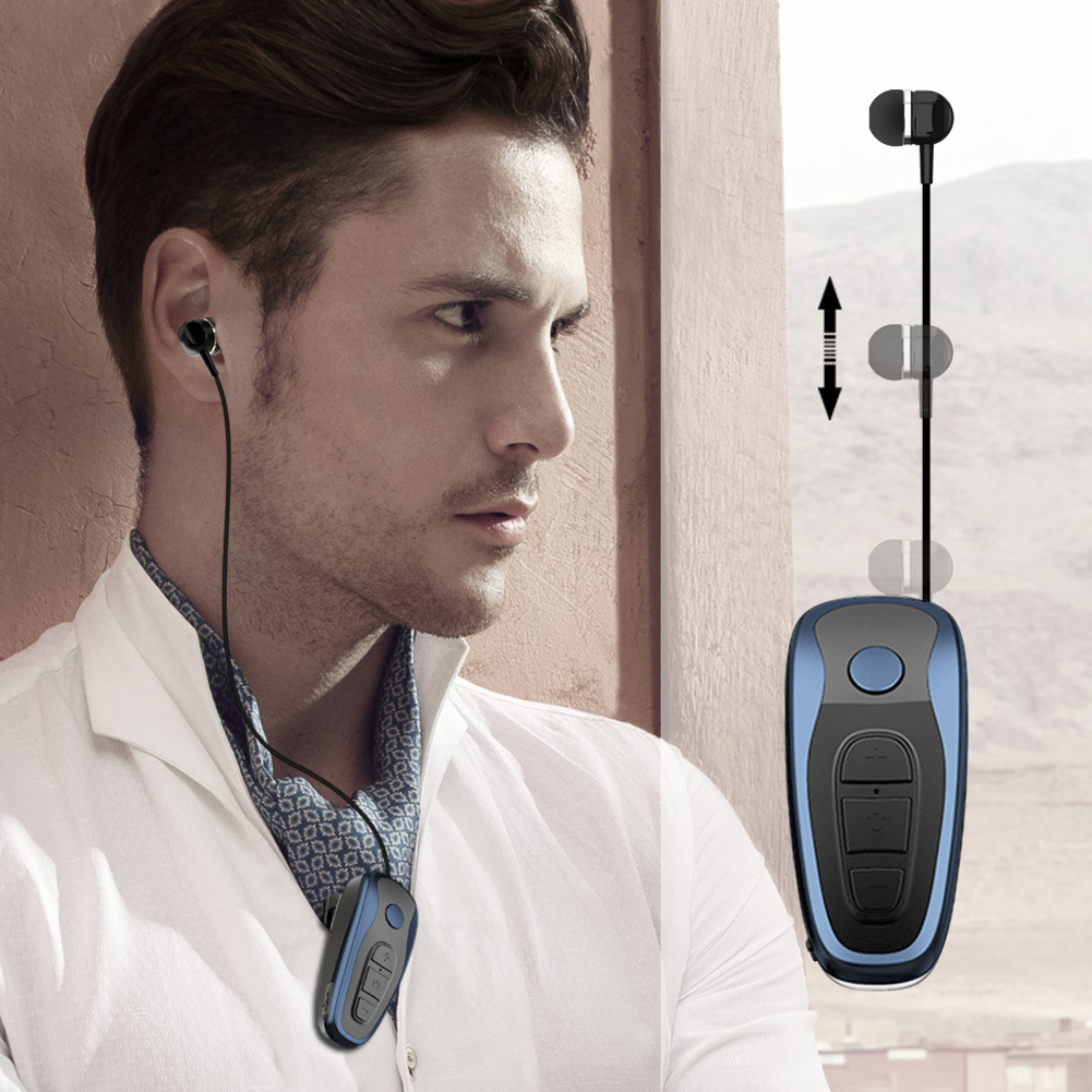 Q7 Wireless Convenient Bluetooth 4.1 Earphone Stereo Headset Voice Report In-Ear Retractable Wire Business Neck Clip