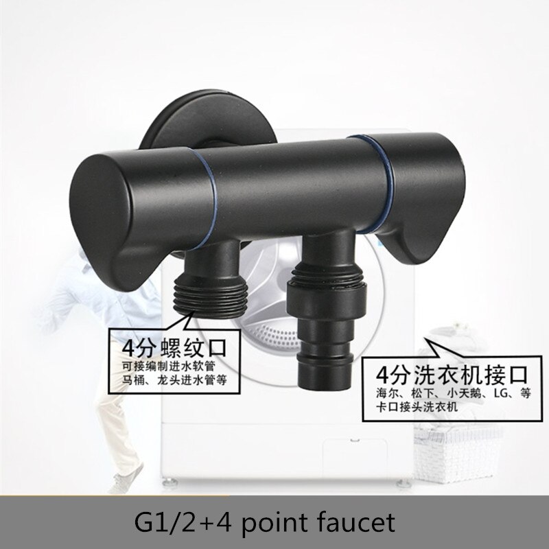 Angle Valve Black/Chrome Brass Dual Outlet Valve Body G1/2 Shower Toilet Sink Basin Water Heater Sprayer Bidet Single Cold Valve: Black2