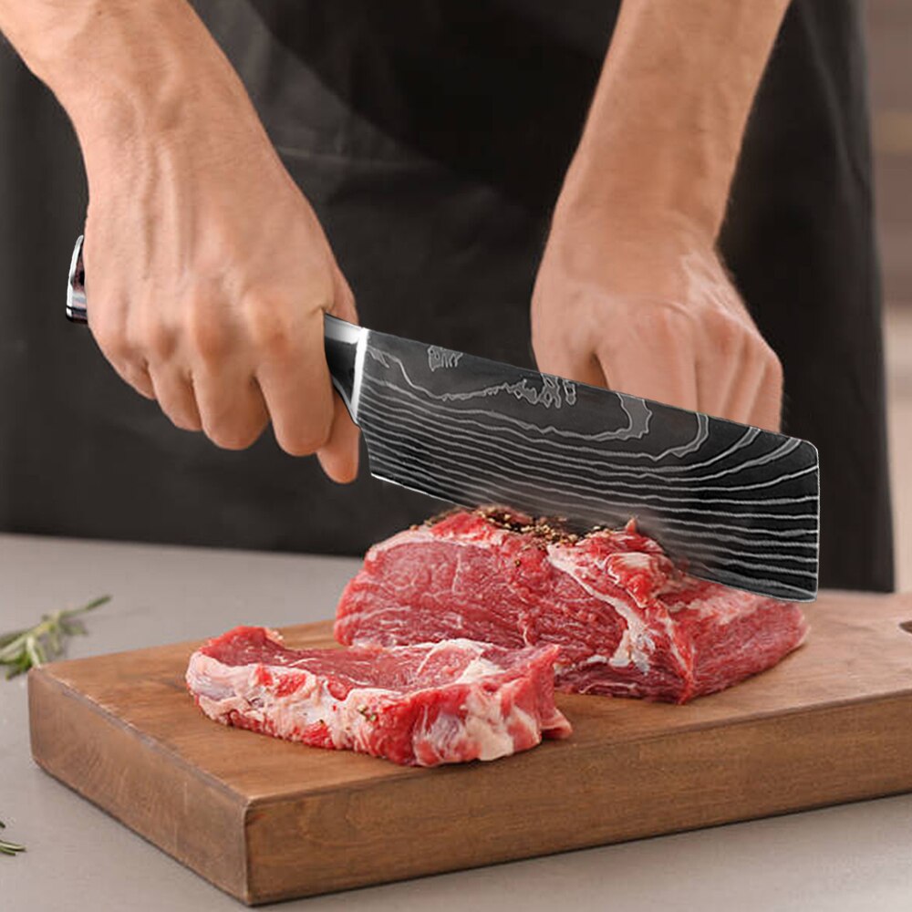 Japanse Keuken Mes Set Mes Covers Uitbenen Brood Eviscerate Gesneden Fruit Scherpe Nut Santoku Damascus Patroon Koken