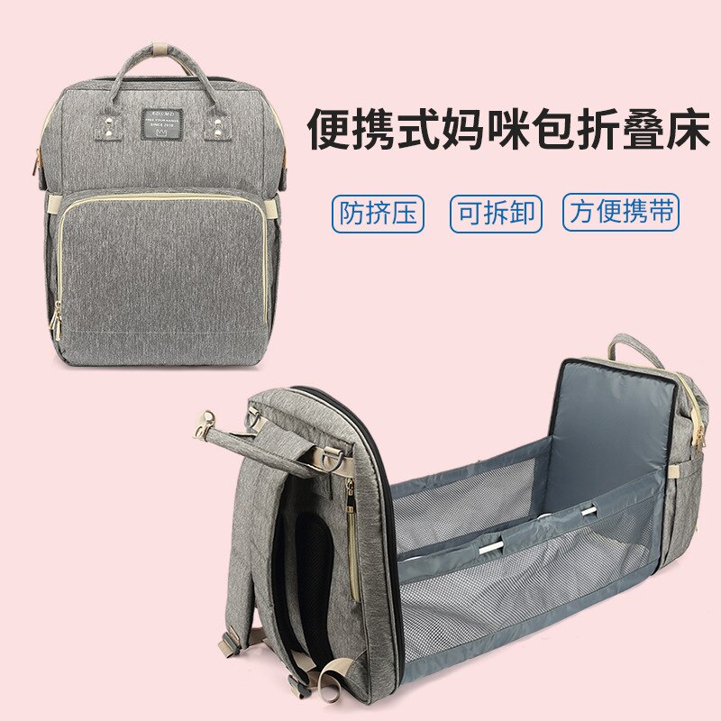 Kreuz Grenze Tragbare Windel Beutel Falten Masse Multi-funktionale Rucksack Bett out Schultern MOTHER'S Tasche: Light Gray