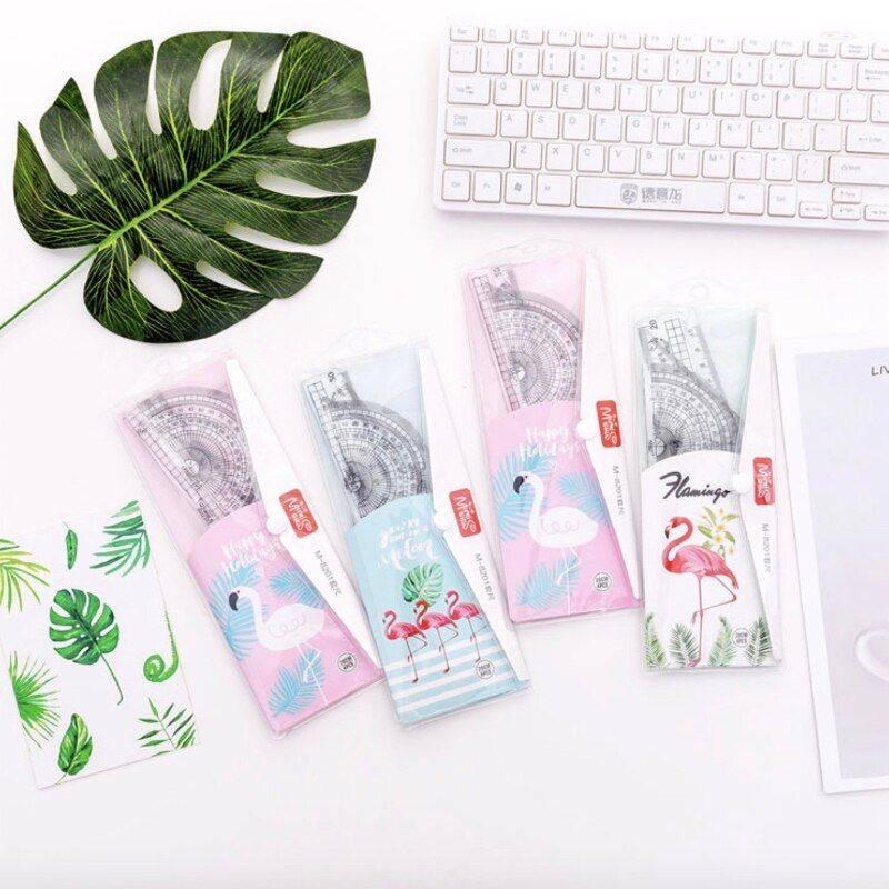 4 pcs/set Straight Ruler Protractor Students Math Geometry Office Soft Plastic Triangle Ruler Set School Supplies GG183