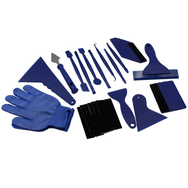 21Pcs Car Vinyl Wrap Tools Carbon Fiber Film Wrapping Cutter Aid Tool Window Tint Squeegee Razor Scraper Sticker Car Accessories: Blue